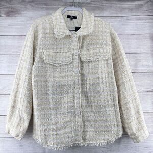 Lulu's Cozy Knit Ivory Tweed Shacket Casual Blazer Jacket Sz L Button‎ Down NEW